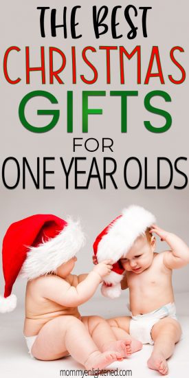 If you are looking for the perfect developmental Christmas gift for your one year old, look no further. We have compiled a fantastic list of cute things that will help your littles improve their gross and motor skills. #mommyenlightened #christmasgifts #christmasgiftsforbaby 